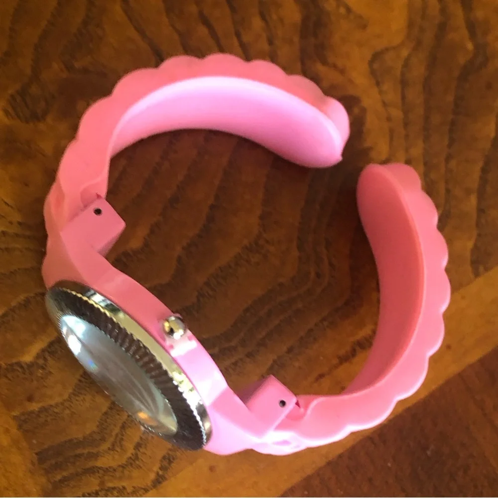 Ladies Geneva bubblegum pink soft silicone cuff watch
